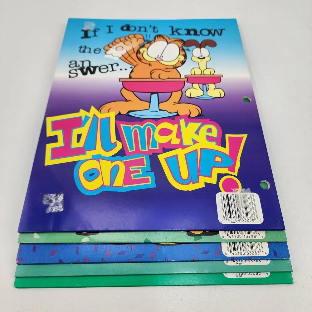 New Lot of 5 Vtg 1999 Garfield Cat & Odie Dog School Binder Pocket Folders NOS